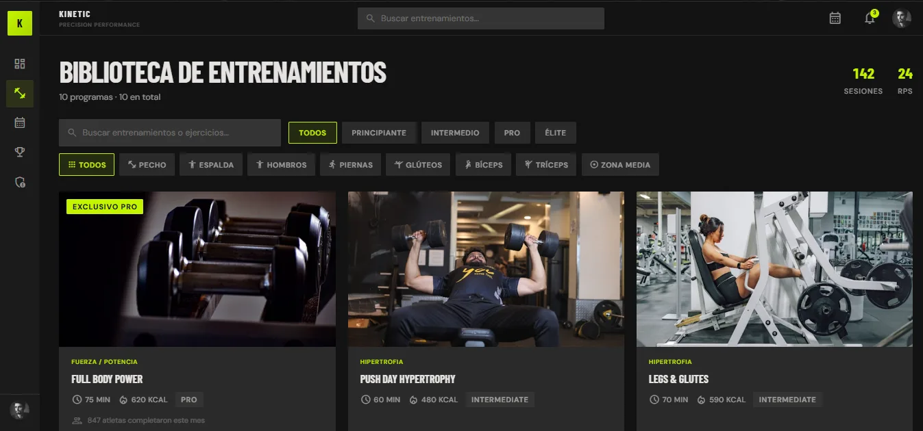 Pantalla de rutinas de GymFitmeUp