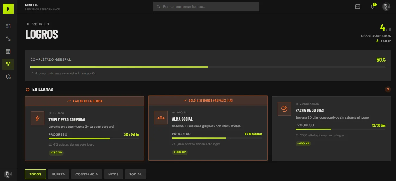Pantalla de progreso de GymFitmeUp