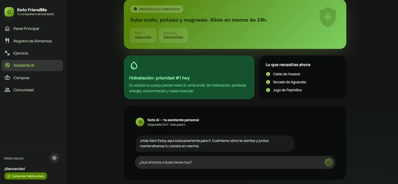 Pantalla de ayuno y ejercicio de Keto FriendMe